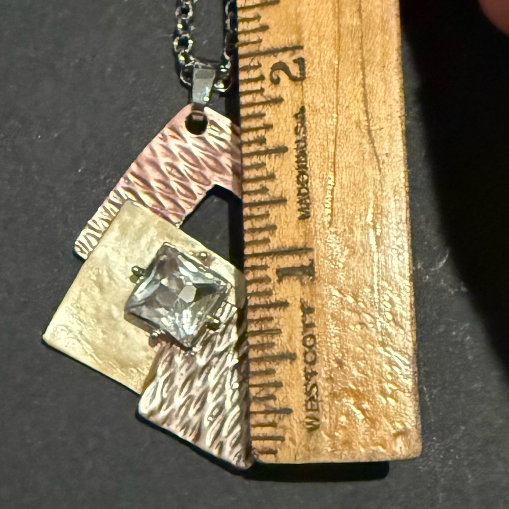 Y2K Silver Tone Geometric Pendant Necklace - Picture 6 of 6
